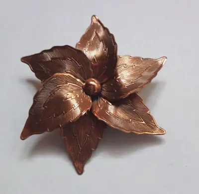 Vintage Detailed Etch Copper Pinwheel Flower Petal Pin Brooch 2.25  Jewelry MCM • $15