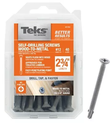 Teks 21348 12x2-3/4 Self-Tapping Wood To Metal Screws. 40 Count. • $19.56