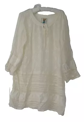 JOHNNY WAS Tunic Dress Sz M Ivory Pleated Embroidered • $40