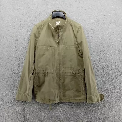 J Crew Jacket Womens Medium Olive Green Khaki Cotton Field Utility Pocket Canvas • $39.99