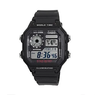 Casio Men's World Time Multifunction Black Resin Band 42mm Watch AE1200WH-1AV • $28.99