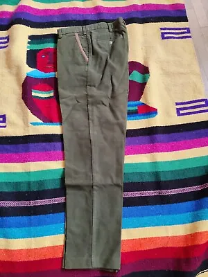 Orvis Mens Pants 36x32 Green Cotton Moleskin Brown Suede Trim Flat Front Trouser • $19.99