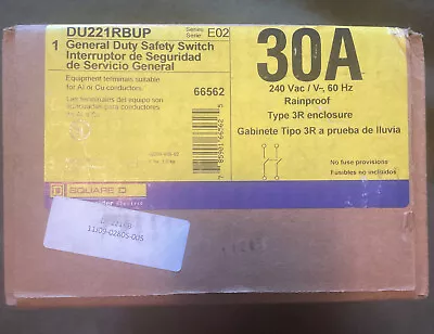 New Square D DU221RBUP 30A 240V Single Phase Type 3R Outdoor Non Fuse Disconnect • $45