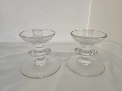 $37.49 • Buy Val St Lambert SET OF 2 Crystal Candlestick Holders Signed Taper Candle Round 5 