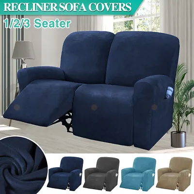 Velvet High Stretch Recliner Chair Covers Lounge Couch Slipcovers 1/2/3 Seater • $54.99