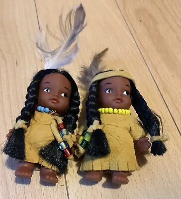 Native American Indian Doll Vtg Retro 2 Two Dolls Figures 3.5 Inches • £10