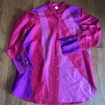 Vintage Neiman Marcus Exclusive Silk Shirt Pink Purple XL Button Up • $48