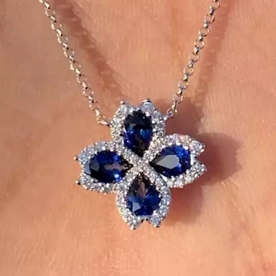 Flower Beauty Pendant 2.00Ct Pear Cut Lab Created Sapphire 14K White Gold Plated • $110.59