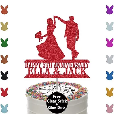 Personalised Happy Anniversary Couple Design Cake Topper 5th 10th 25th 30th 40th • £2.95