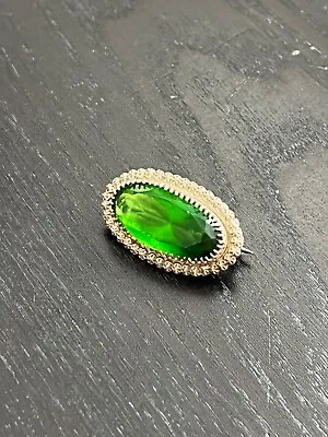 Antique Charles Horner Moval 1900 Emerald Green Paste Sterling Silver Brooch Pin • £28.93