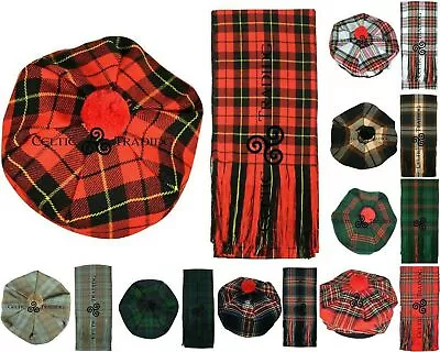 Scottish Tam O' Shanter Flat Bonnet KILT Hat / Cap & Tartan Scarf • $20.20