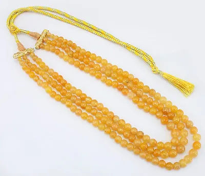 602.00 Cts Natural 3 Line Yellow Aventurine Round Shape Beads Necklace (rs) • $14.40