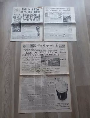 Three Ww2 Newspapers Express Mirror Standard Dunkirk Dresden Roosevelt • $12.62