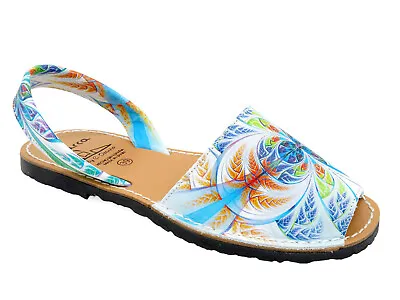 Avarca Women's Flat Sandals Leather Abarca Menorquina Spanish Shoes Floral Blue • $54.99