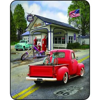 60x80 Route 66 Old Vintage Red Truck Mink Faux Fur Twin Full Size Throw Blanket • $49.99