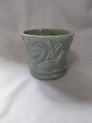 Vintage Unmarked Ceramic Green Small Flower Pot Planter - Swans • $25