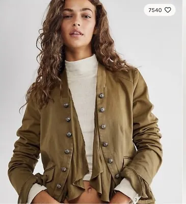 Free People Womens Ruffles Romance Military Jacket Brown Size XS • $35