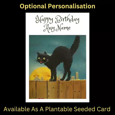 Personalised Cat Birthday Card Option Seeded Plantable  Black Cat Pagan Wiccan • £3.99