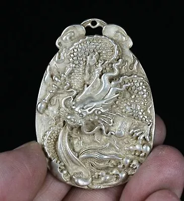 5.7CMOld China Miao Silver Feng Shui Loong Dragon Luck Pendant Necklace • $19.99