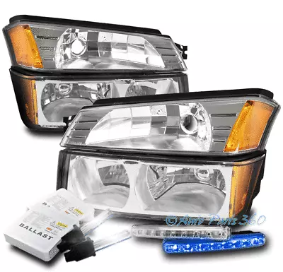 For 02-06 Chevy Avalanche 1500 2500 Chrome Headlight +blue Led Drl Kit+xenon Hid • $163.95