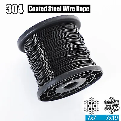 £1.98 • Buy Stainless Steel Wire Rope Cable Black PVC Plastic Coated 1mm 2mm 3mm 4mm 5mm 6mm