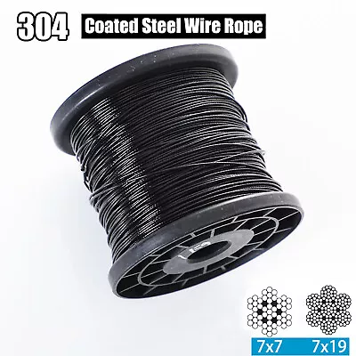 Stainless Steel Wire Rope Cable Black PVC Plastic Coated 1mm 2mm 3mm 4mm 5mm 6mm • $9.05