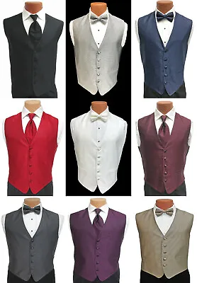 Men's Herringbone Fullback Tuxedo Vest & Tie Red Black White Purple Grey Silver • $11.95