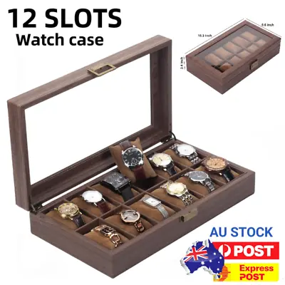 12 Grids Retro Wooden Watch Box Jewelry Display Storage Case Organizer Gift • $36.09