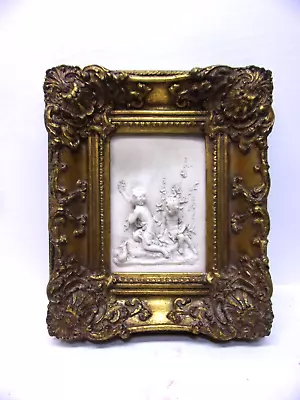 1883 Marble Cherubs With Rabbit Wall Hanging Ornate Gesso Frame • $200