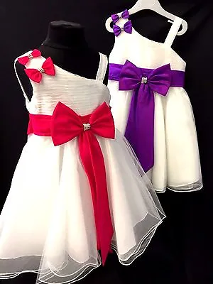 Girls Ivory & Quality Streee Purple Frilly Party Dress With Bows Wedding 0-4 Yrs • £12.99