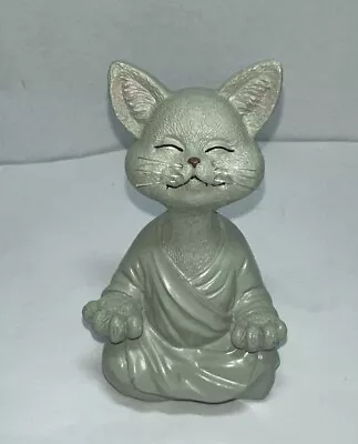 Happy Cat Whimsical Meditation Green Buddha Cat Figurine 5”x3” Whiskers Kitten • $16
