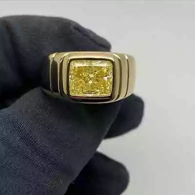 14K Yellow Gold Plated 3CT Lab Created Cushion Cut Citrine Men's Wedding Ring • $234.49