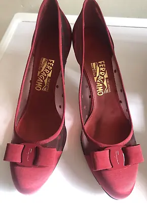 Salvatore Ferragamo Carladots 7cm Womens Mesh Pump Heels Dark Red Size 9 • $195