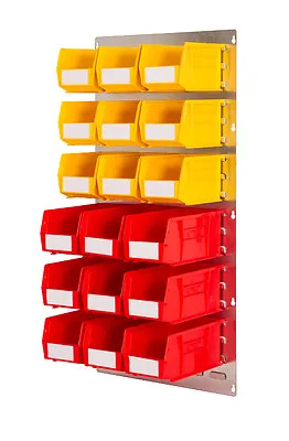 Louvre Panel Bin Kit 21 - Vertical Wall Mounted Steel With 18 Parts Storage Bins • £81.39