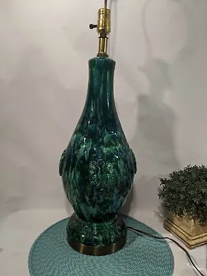 Gorgeous VTG Mid Century Mod MCM Blue Green Drip Glaze Tall Table Lamp  • $65
