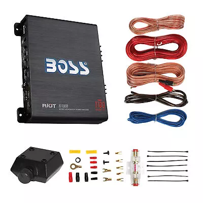 New BOSS R1100M 1100W Mono Car Audio Amplifier Amp & 8 Gauge Amp Wiring Kit  • $92.99