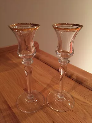 Mikasa Jamestown  Crystal Clear Double Gold Rimmed Optic Candlesticks ~ Set Of 2 • $32.10