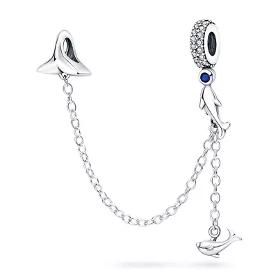 Dolphin Whale Fin Tail Safety Chain Charm Mum Genuine Sterling Silver 925 • £14.99