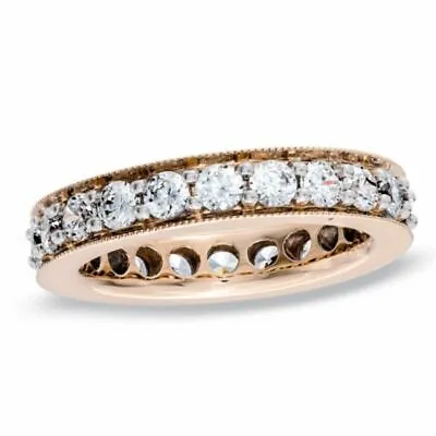 2 Ct  Vintage Style Eternity Wedding Band Ring Simulated Diamond 14K Rose Gold • $1666.35