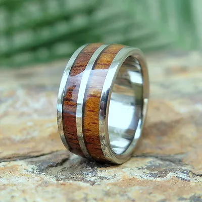 Genuine Thick Hawaiian Koa Wood Inlay Titanium Wedding Ring Band 8mm TWR1011 • $58.79