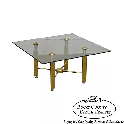 Mid Century Modern Brass Base Square Glass Top Coffee Table • $795