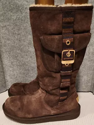 UGG Retro Cargo Espresso Suede Mid-calf Zip Boots Women’s SZ 7 • $40