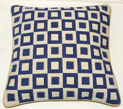 Geometric Cushion Cover BLUE Needlepoint Handmade Squares • £21.99