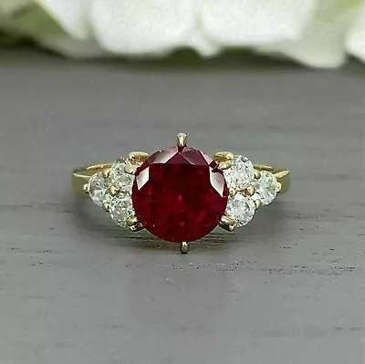 3 Ct Round Cut Lab Created Red Ruby Women's Wedding Ring 14K Yellow Gold Plated • $189.99