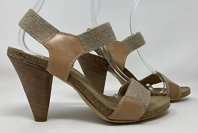 £7.99 • Buy Pied A Terre Size 5 (38) Tan & Natural Elastic High Heel Strappy Sandals