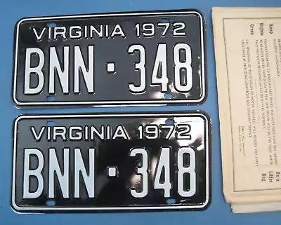 1972 Pair Virginia License Plates Never Used DMV Cleared For Vintage Registratio • $39.99