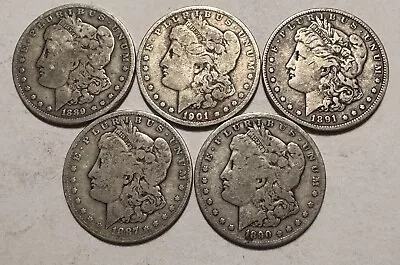 Lot Of (5) Morgan Silver Dollars Circulated Pre-21 Mixed Dates Group • $102.65