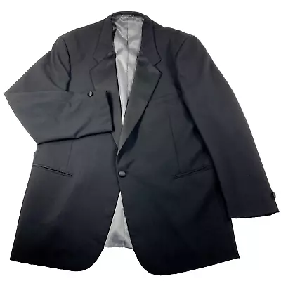 Perry Ellis Tuxedo Jacket 48 Ex Long Vtg Dinner Peak Lapel 1 Button Black Formal • $55.99