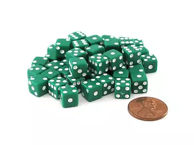 Set Of 50 8mm Six-Sided D6 Small Square-Edge Dice - Green With White Pips • $9.59