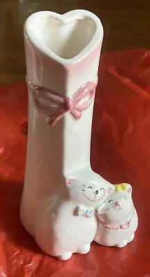 $28 • Buy VTG, Kotobuki Porcelain Double Lovin Cat Heart Shape Vase